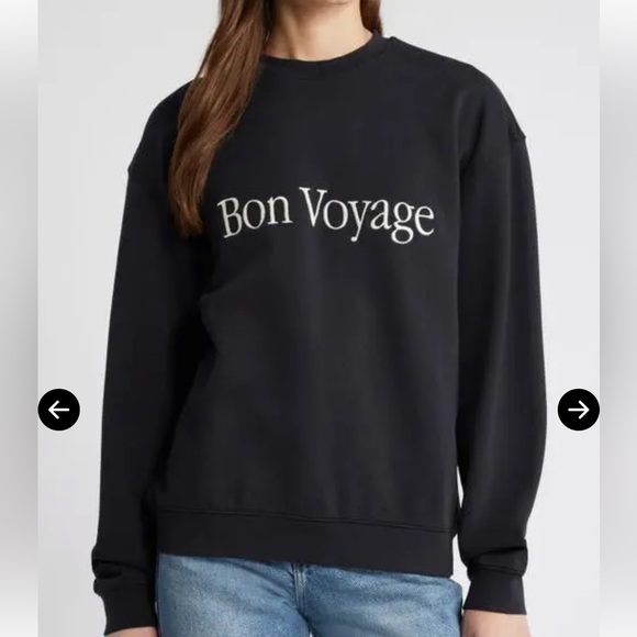 FRAME NWT Size Medium Bon Voyage Cotton Blend Sweatshirt Black